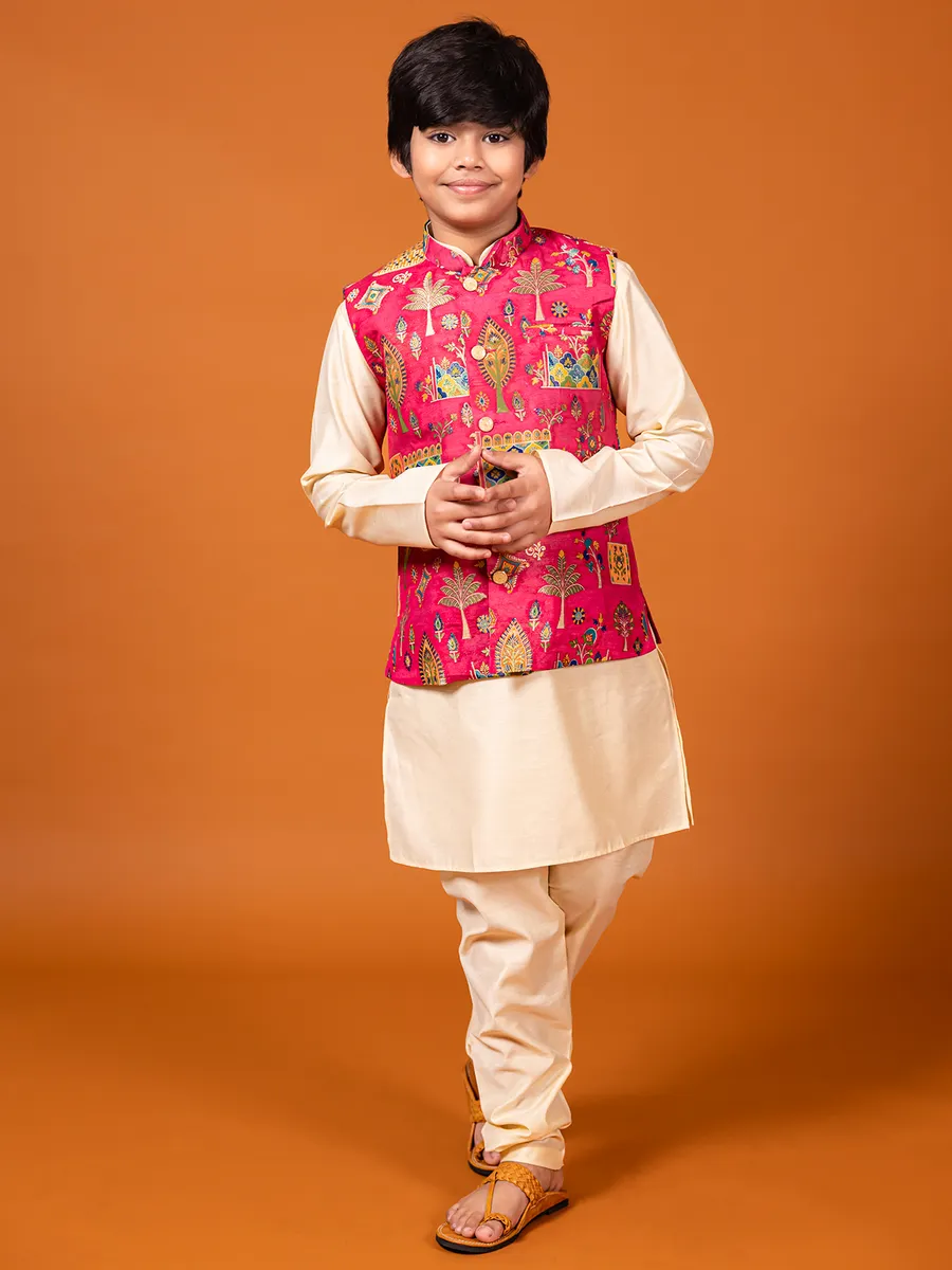 Cream and maroon silk waistcoat set for boys