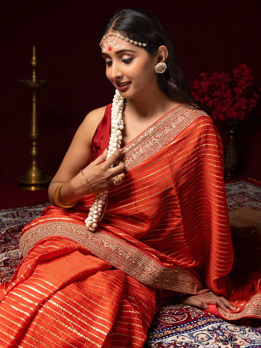 Attractive orange saree in georgette