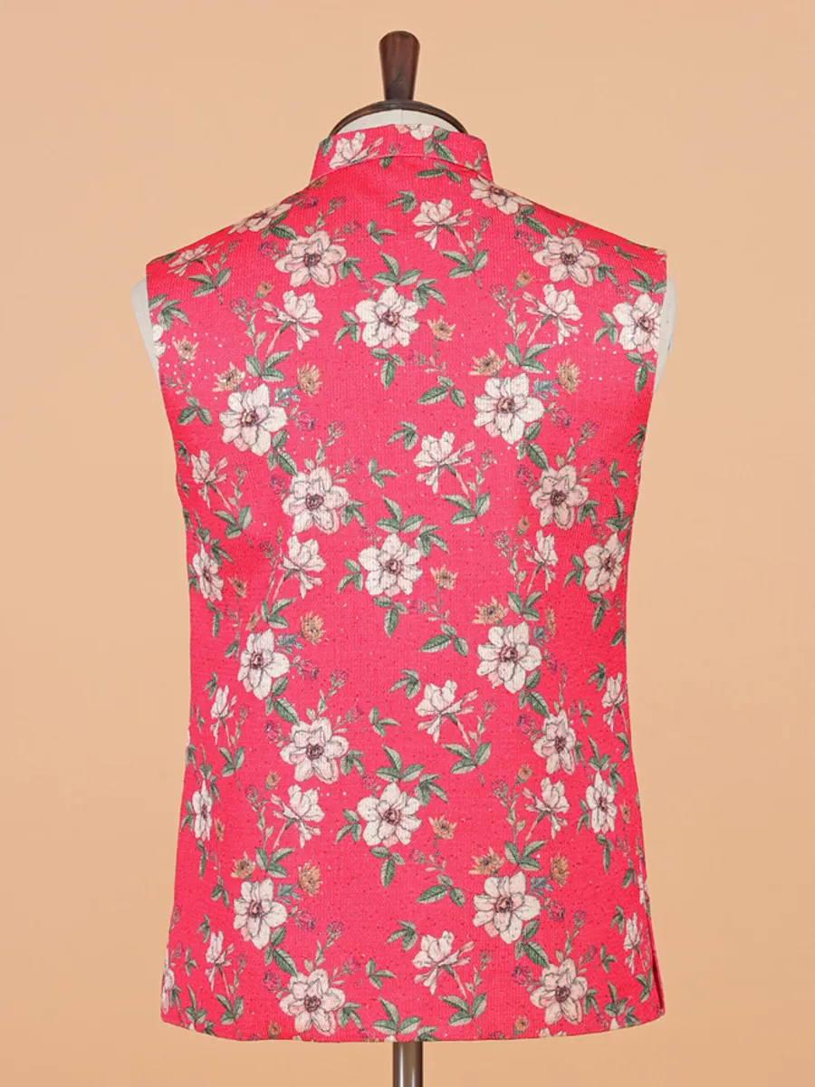 Bright pink printed waistcoat in thread