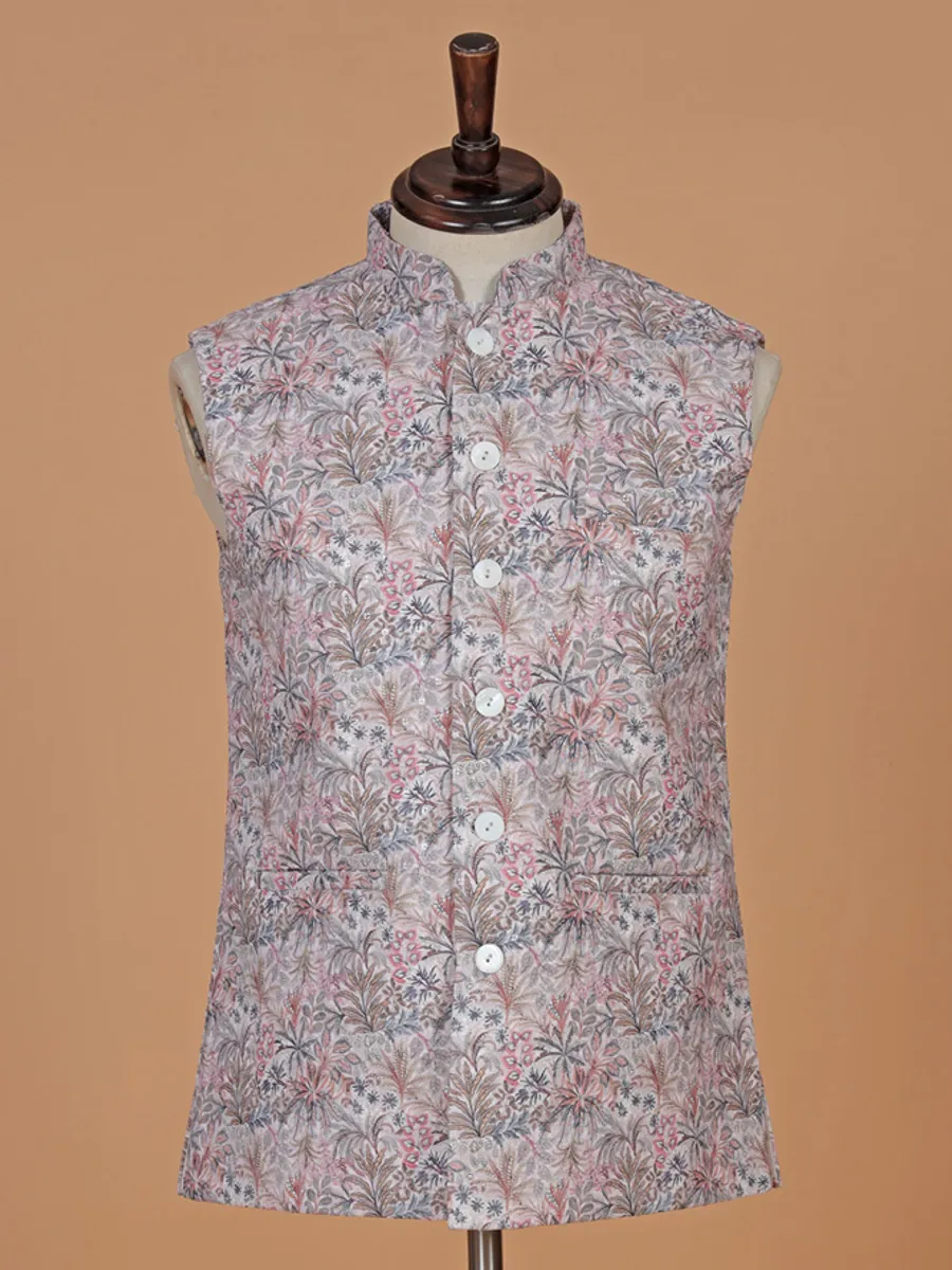 Cotton grey waistcoat with print