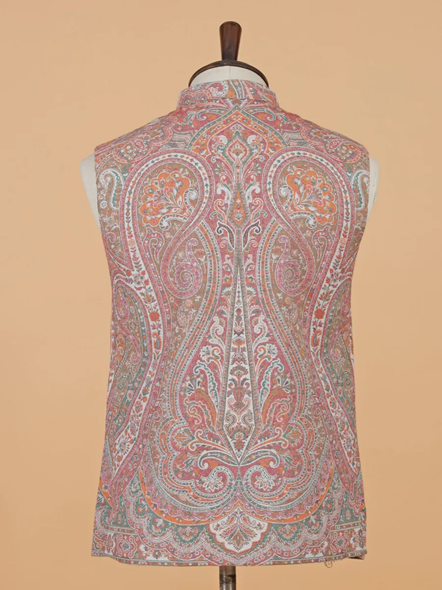 Orange designer printed silk waistcoat