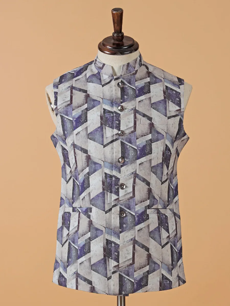 Printed purple printed waistcoat