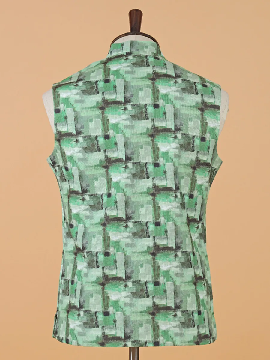 Elegant pista green printed waistcoat in silk