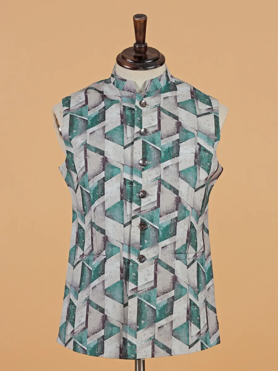 Silk grey and green printed waistcoat