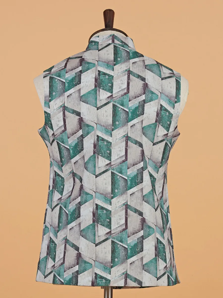 Silk grey and green printed waistcoat