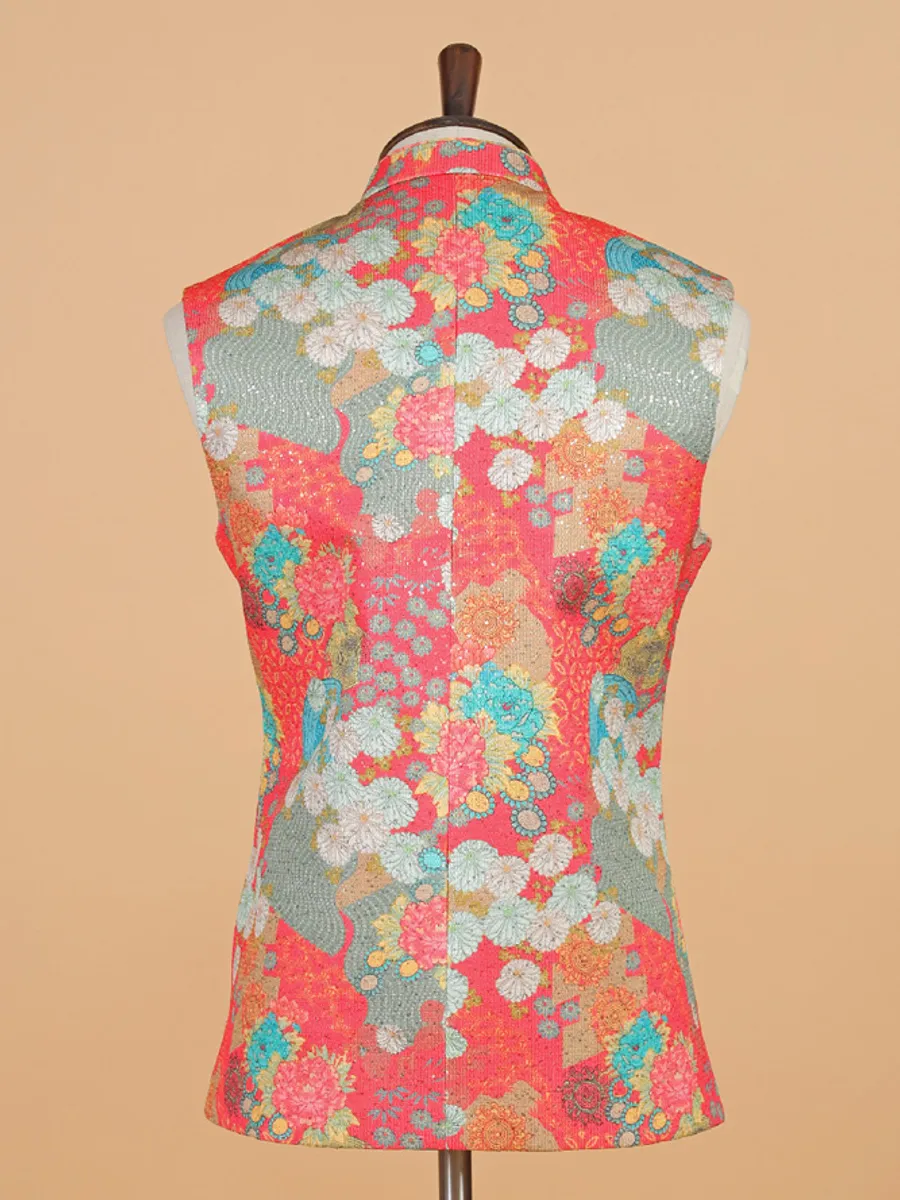 Pink floral printed silk waistcoat