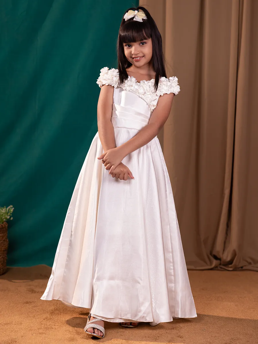 Gorgeous white silk party gown for girls