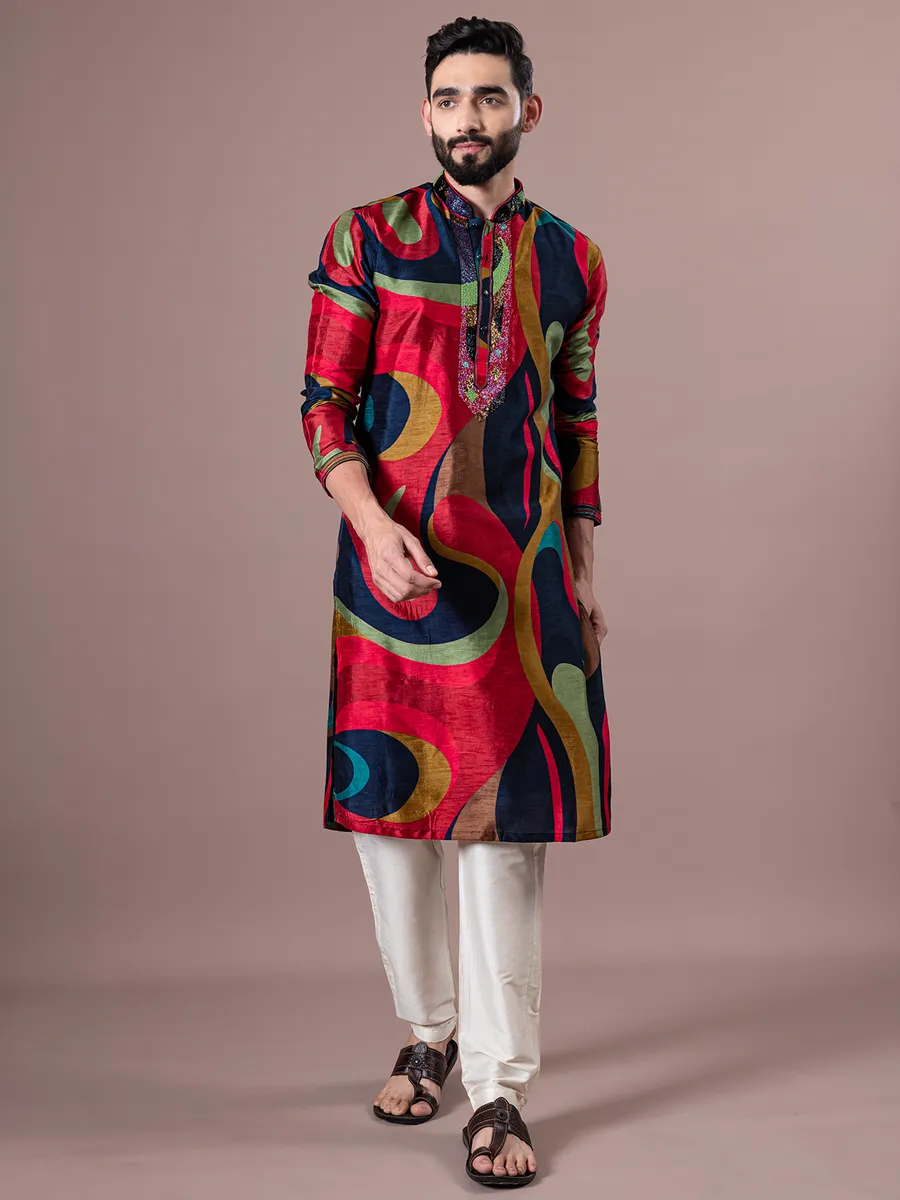 Stuning multicolor silk kurta suit for men