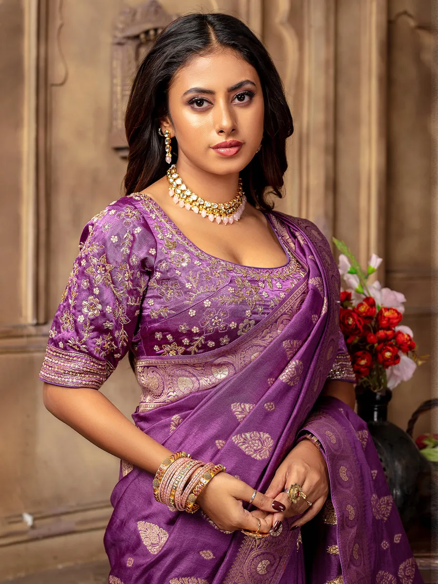 Dola silk purple saree for wedding