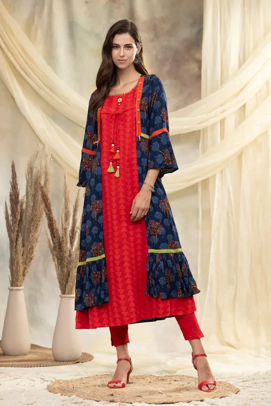 Multi Embroidered Cotton Flared Dress