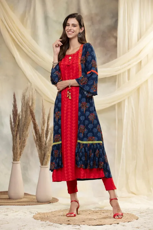 Multi Embroidered Cotton Flared Dress