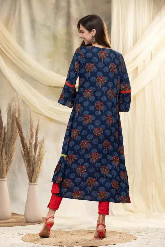 Multi Embroidered Cotton Flared Dress