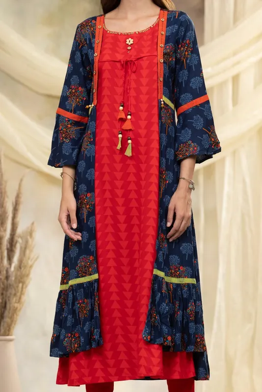 Multi Embroidered Cotton Flared Dress