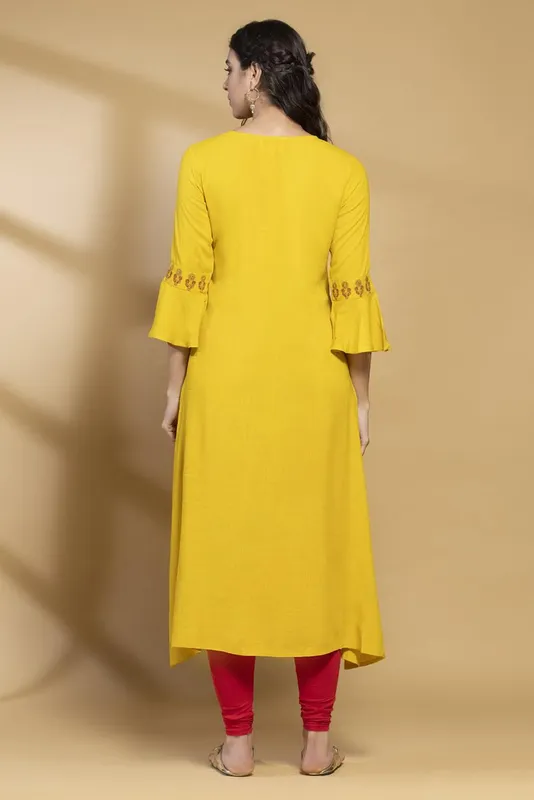 Mustard Embroidered Flared Dress