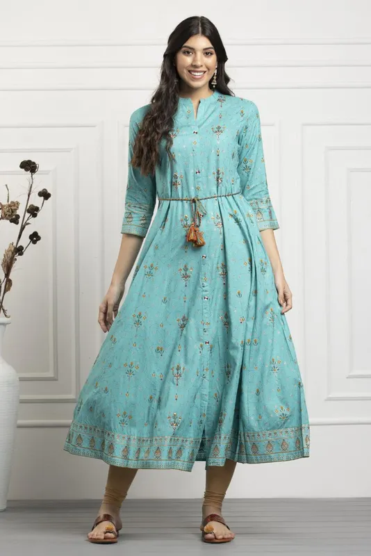 Green Embroidered Flared Dress