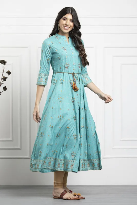 Green Embroidered Flared Dress