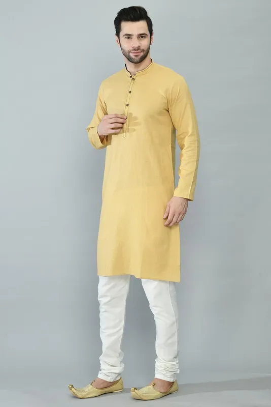 Beige Solid Kurta Set