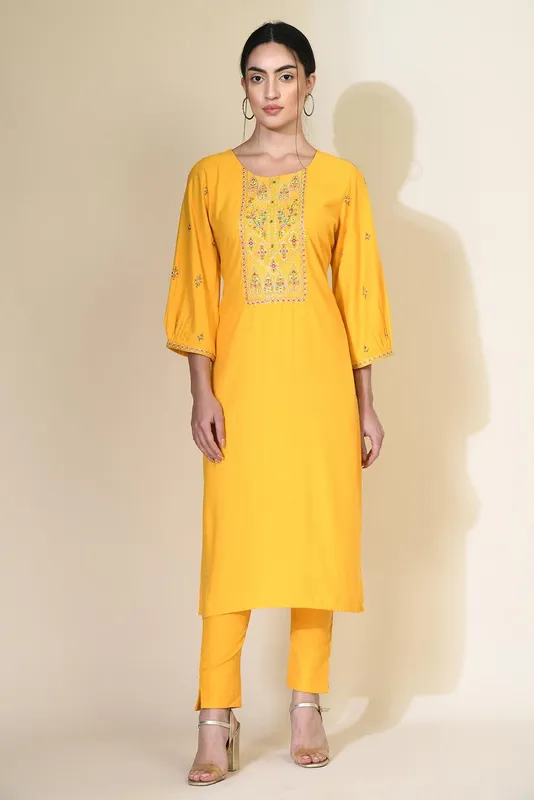 Yellow Embroidered Kurta Set