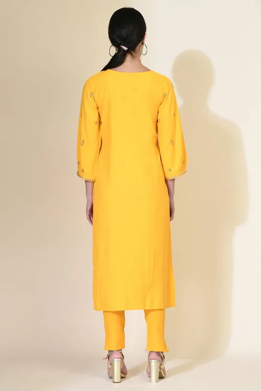 Yellow Embroidered Kurta Set