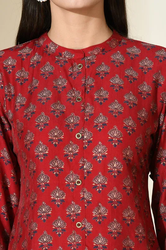 Maroon Ethnic Motifs Printed Top