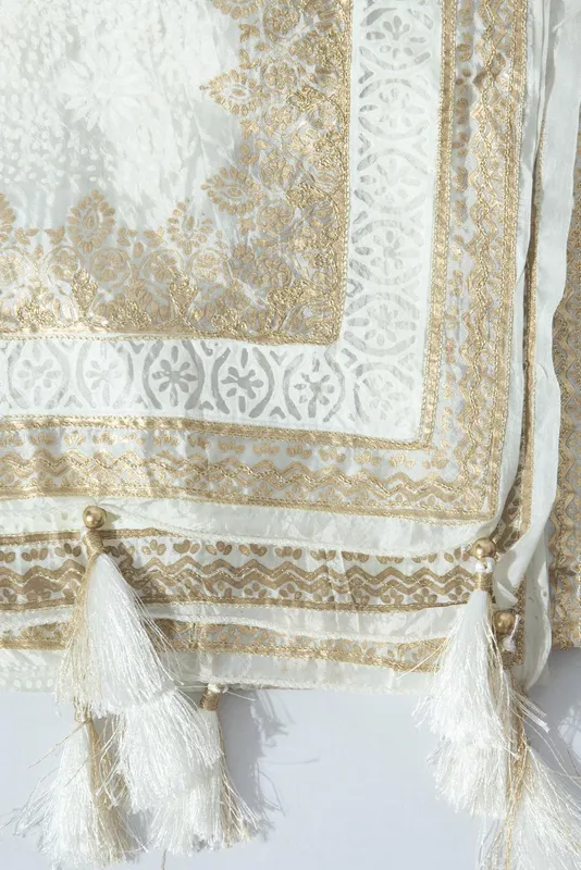 Off White & Gold-Toned Woven Design Dupatta