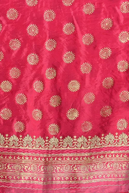 Magenta and Gold-Toned Aari Embroidered Dupatta