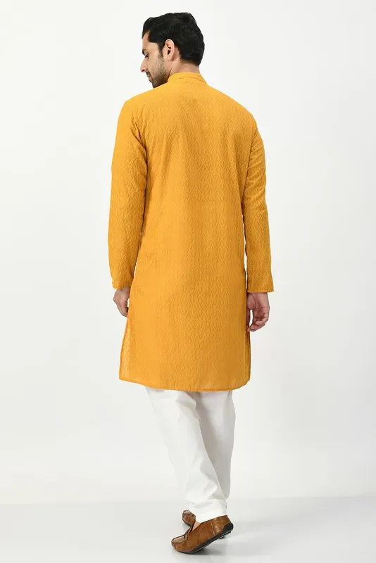 Mustard Yellow Ethnic Motifs Chikankari Kurta with Churidar