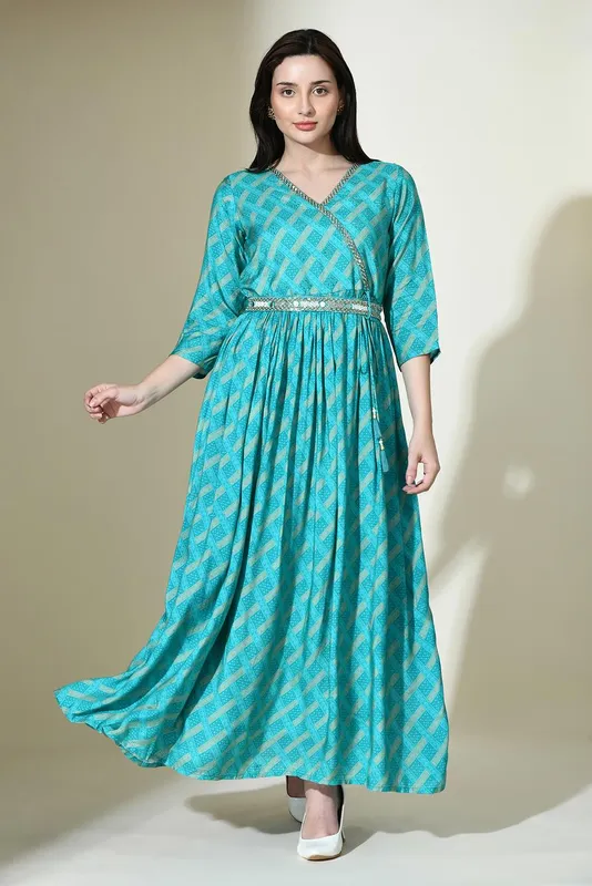 Green Embellished Maxi Dress Set