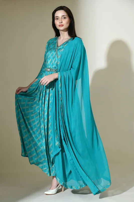 Green Embellished Maxi Dress Set