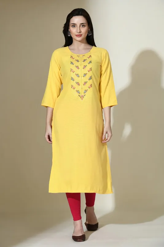 Yellow Embroidered Kurta