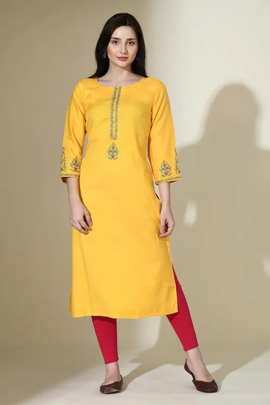 Yellow Embroidered Kurta