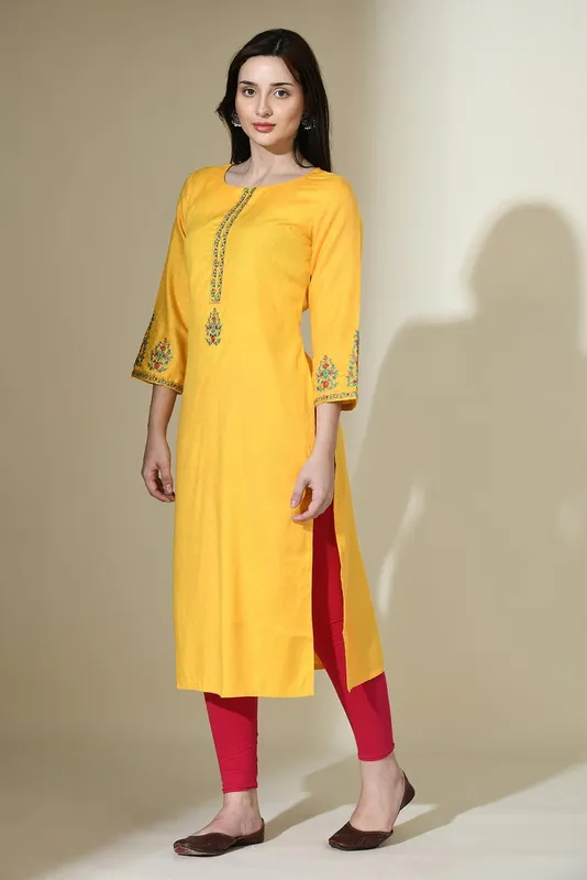 Yellow Embroidered Kurta