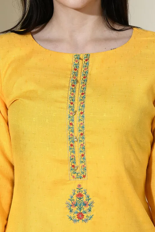 Yellow Embroidered Kurta