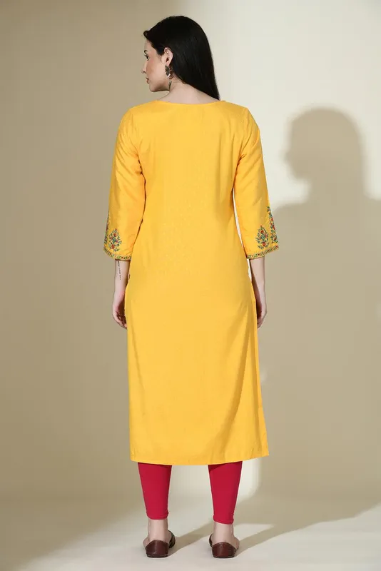 Yellow Embroidered Kurta