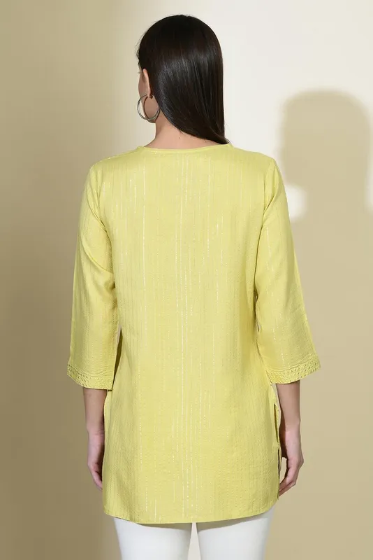 Yellow Solid Embroidered Top
