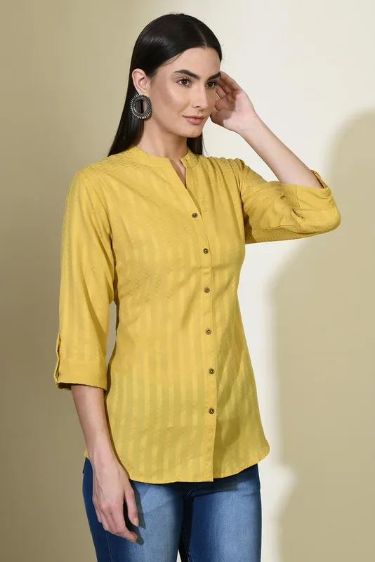 Mustard Solid Self Design Shirt