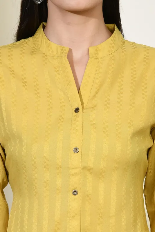 Mustard Solid Self Design Shirt