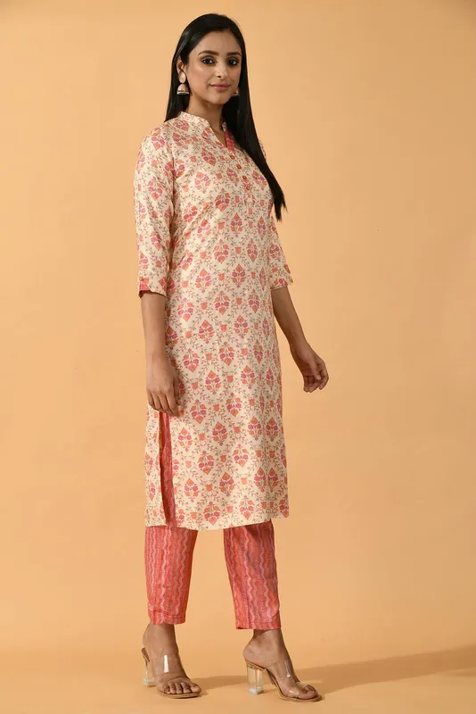 Beige Printed Kurta Set