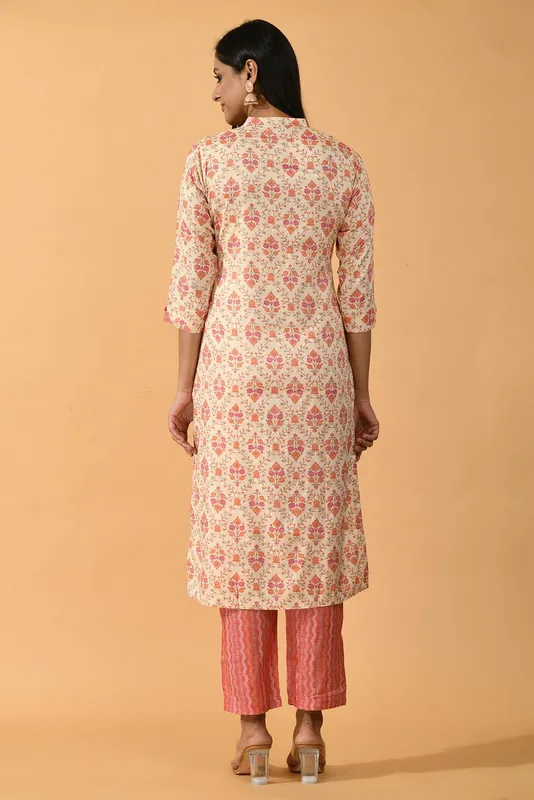 Beige Printed Kurta Set