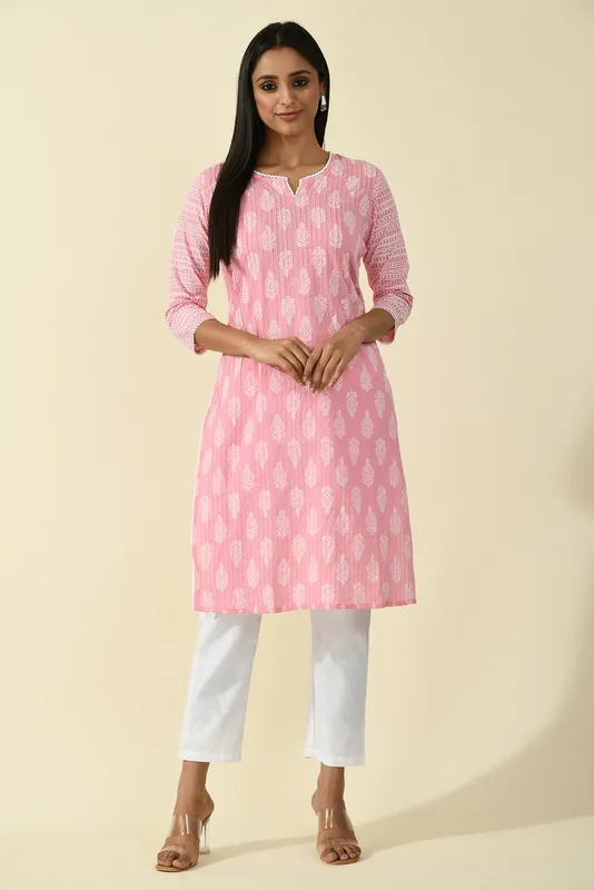 Pink Pintex Printed Kurta