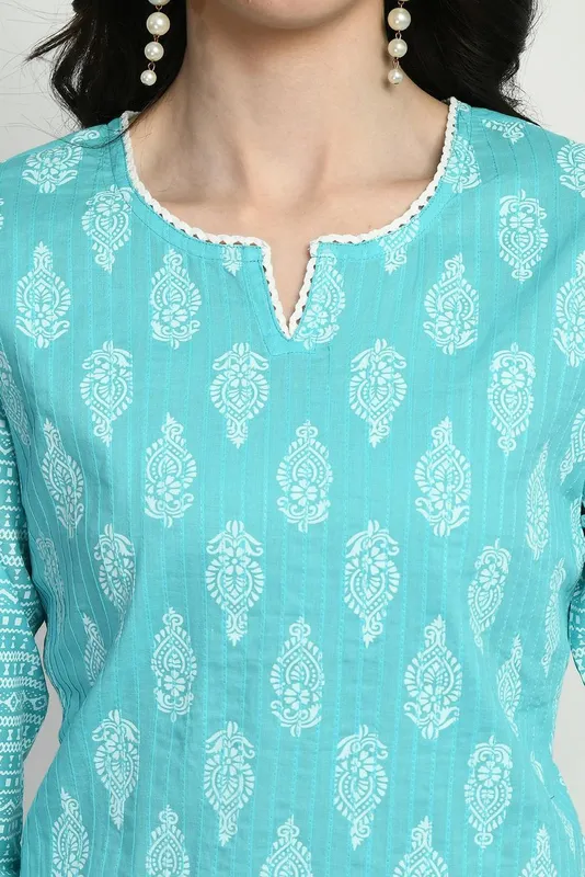 Blue Pintex Printed Top