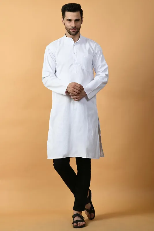 White Solid Lining Regular Kurta