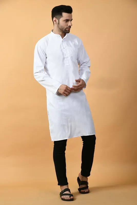 White Solid Lining Regular Kurta