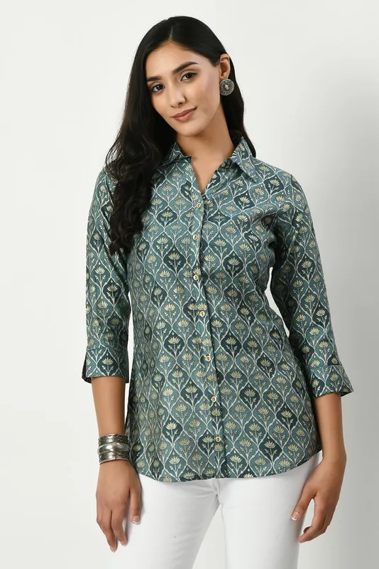 Green Floral Printed Top