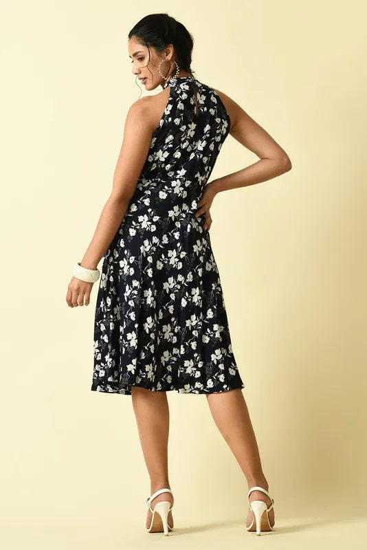 Blue Floral printed flared Dress