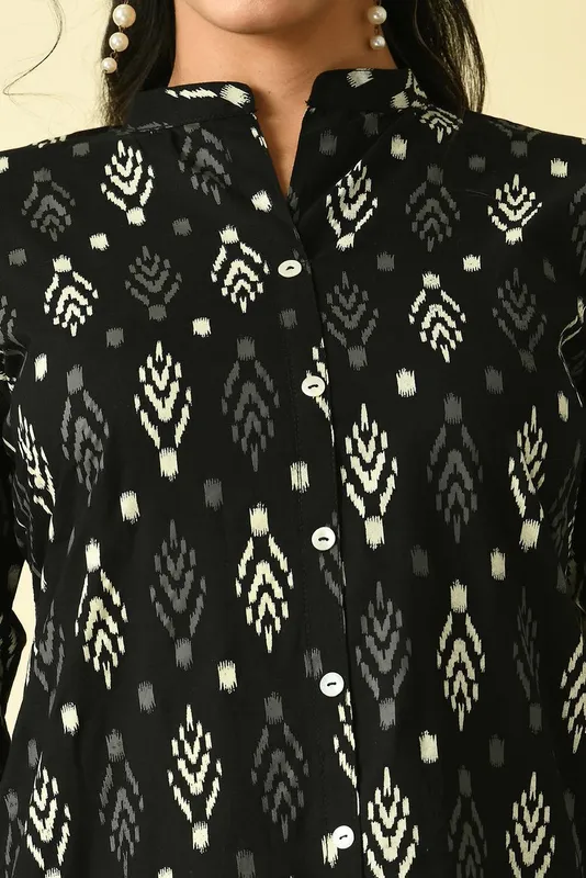 Black Printed Straight Kurta