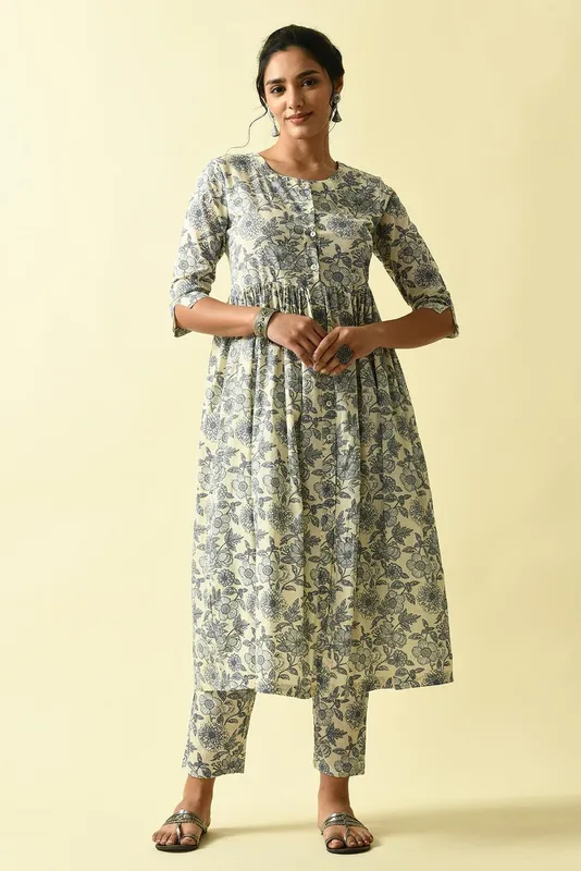 Cream Floral Printed Kurta Set