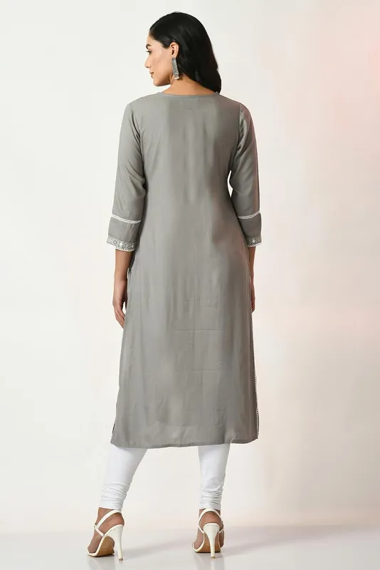 Grey Embroidered and Stone Work Kurta