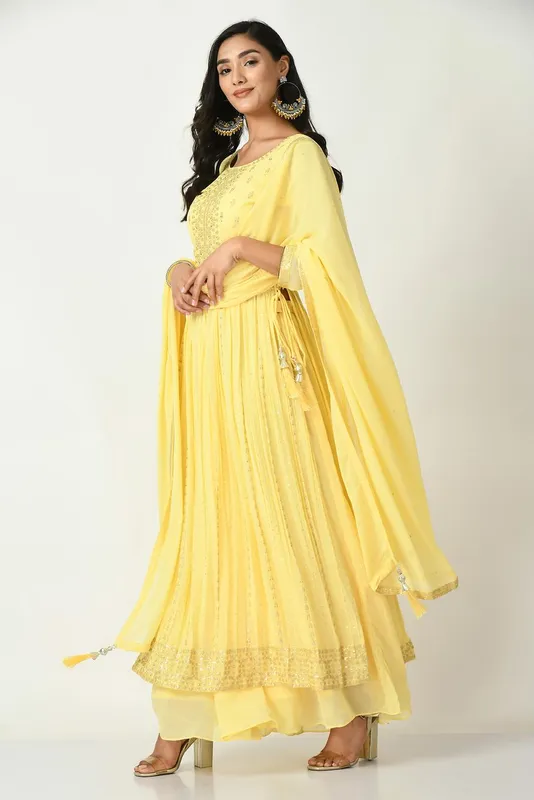 Yellow Zari Embroidered Kurta Set