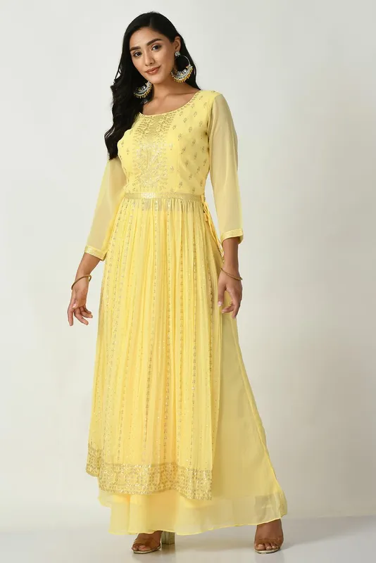 Yellow Zari Embroidered Kurta Set